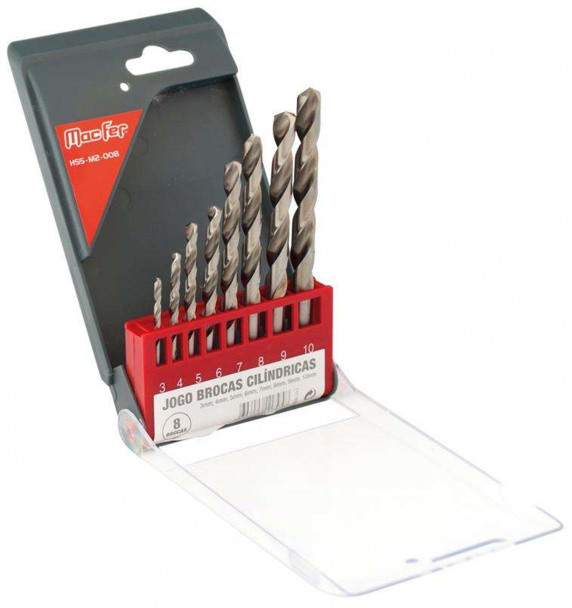 Jg. brocas cilindricas HSS-M2-008 3~10mm 8pçs cx. Plástica refª 117.0095 MACFER