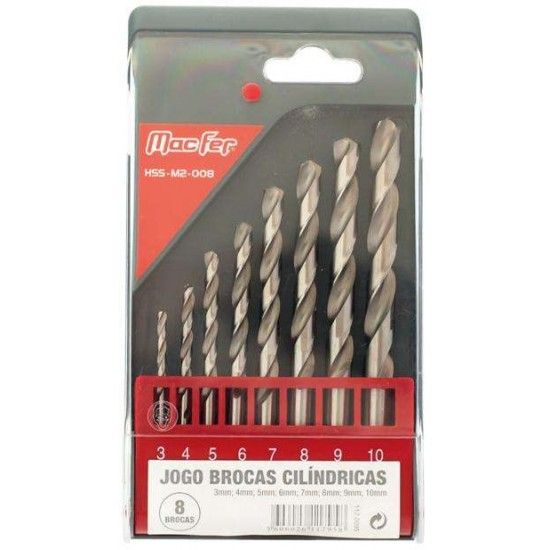 Jg. brocas cilindricas HSS-M2-008 3~10mm  8ps cx. Plstica ref 117.0095 MACFER