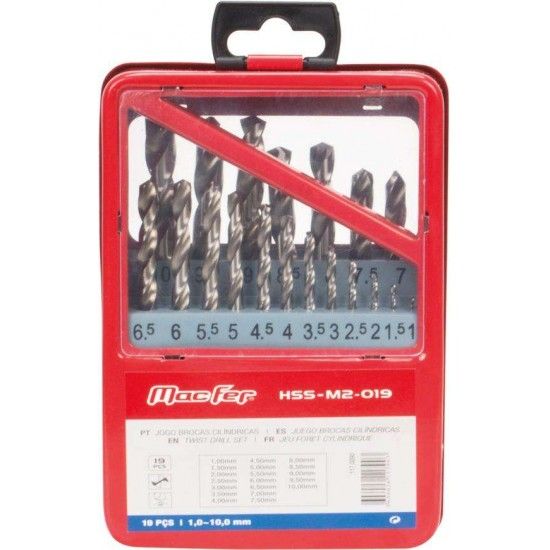 Jg. brocas cil. MacFer HSS-M2-019 1~10mm 19pçs refª 117.0090 MACFER Jg. brocas cil. MacFer HSS-M2-019 1~10mm 19pçs refª 117.0090 MACFER