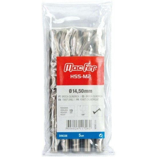 Broca cil�ndrica MacFer HSS-M2 15,0mm  (reb. 13mm) ref� 117.0045 MACFER