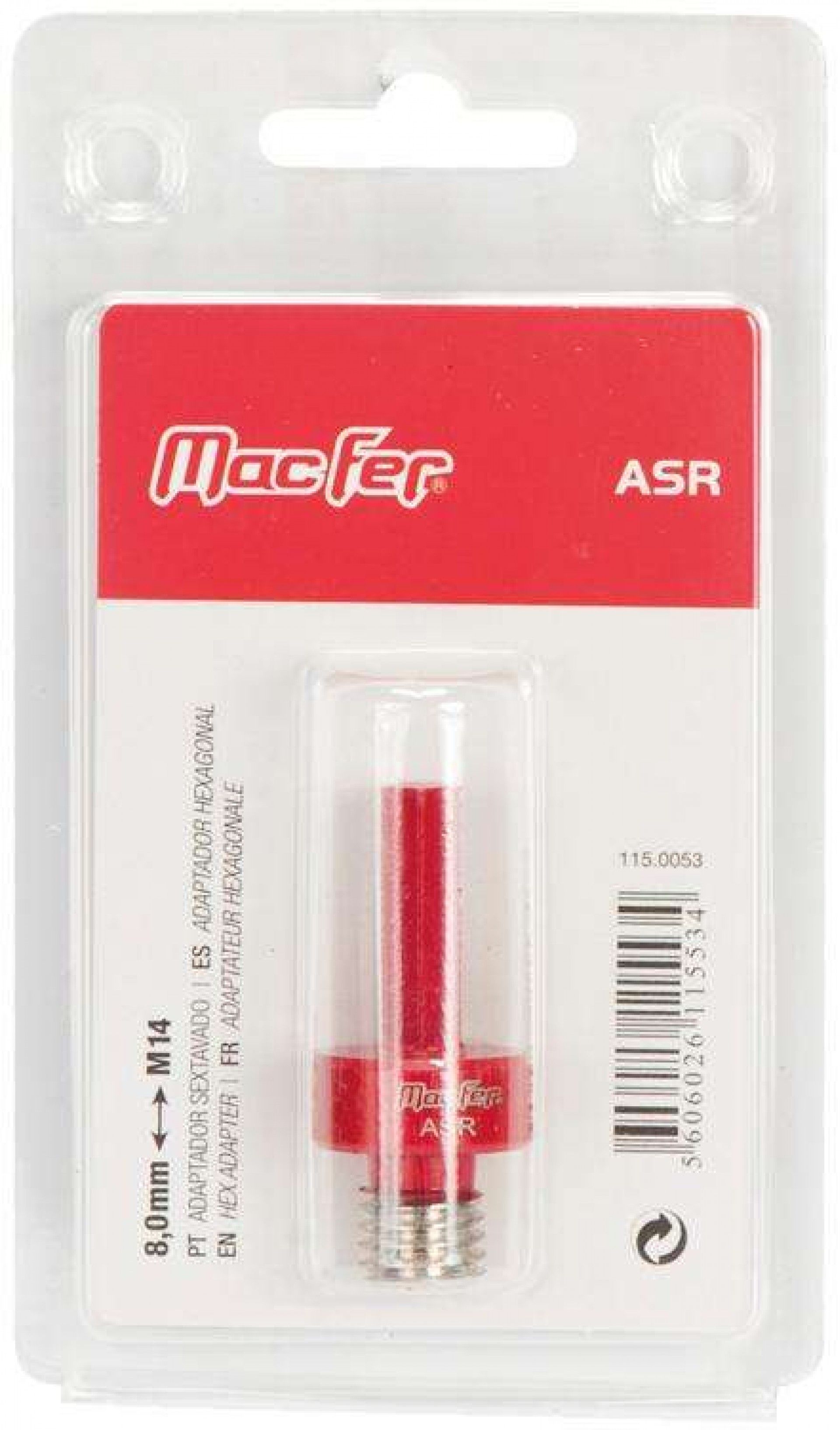 Adaptador sext. MacFer ASR 8mm p/ rosca M14 refª 115.0053 MACFER