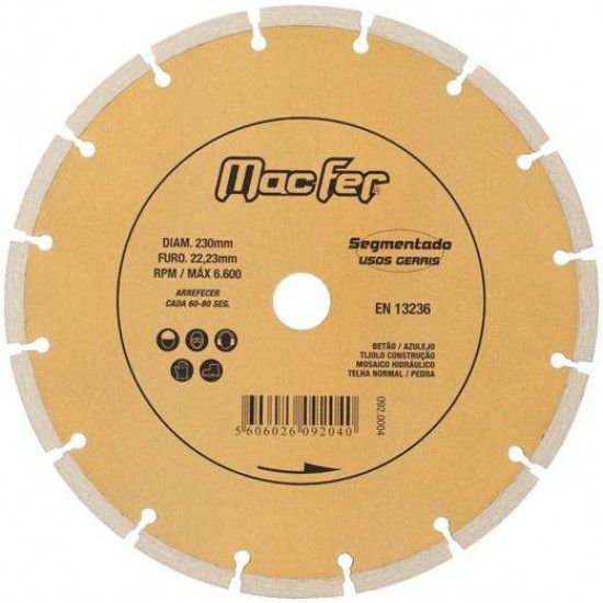 Disco diam. MacFer Segmentado 230mm ref 092.0004 MACFER