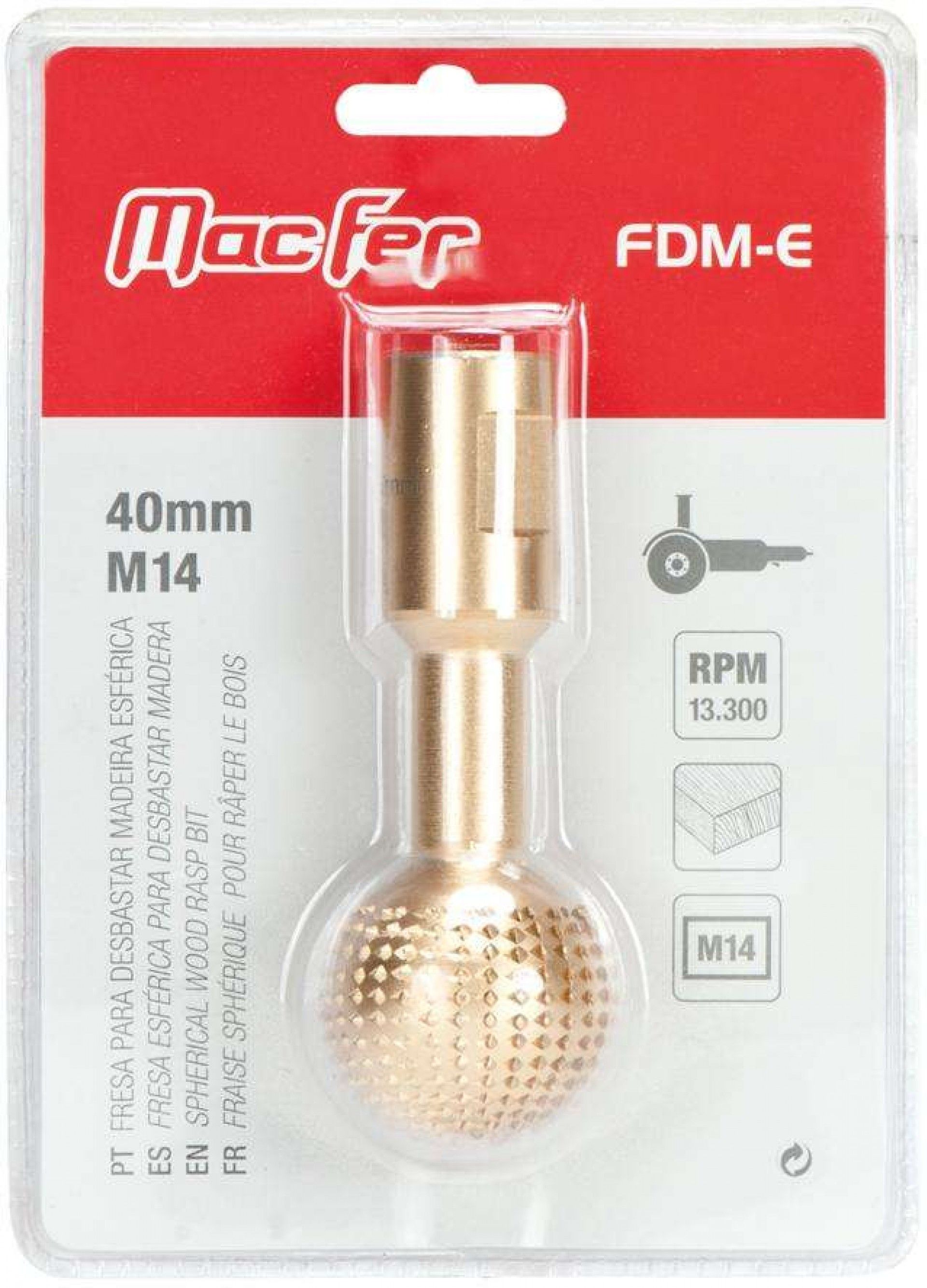 Fresa para desbastar madeira esférica FDM-E 40mm M14 refª 090.0153 Macfer