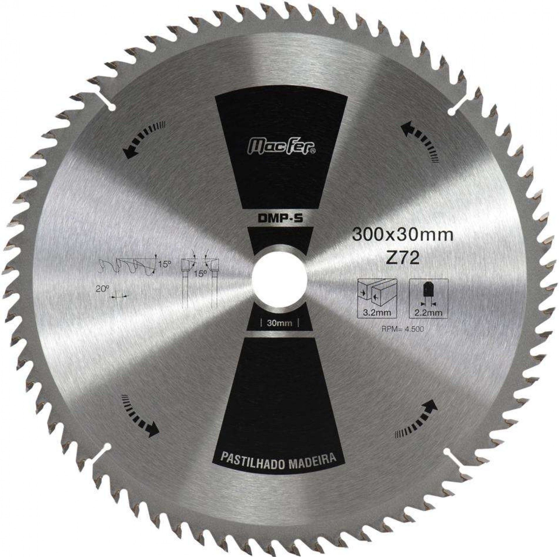 Disco pastilhado p/ madeira MacFer DMP-S 450mm Z72 refª 090.0026 MACFER