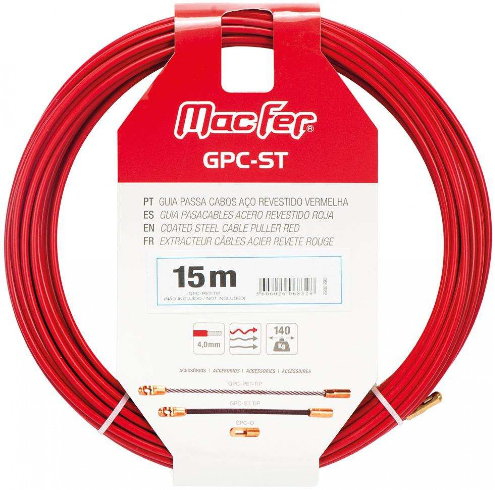 Guia passa cabos 4,0mm 20m vermelha aço revestido GPC-ST refª 068.0033 Macfer
