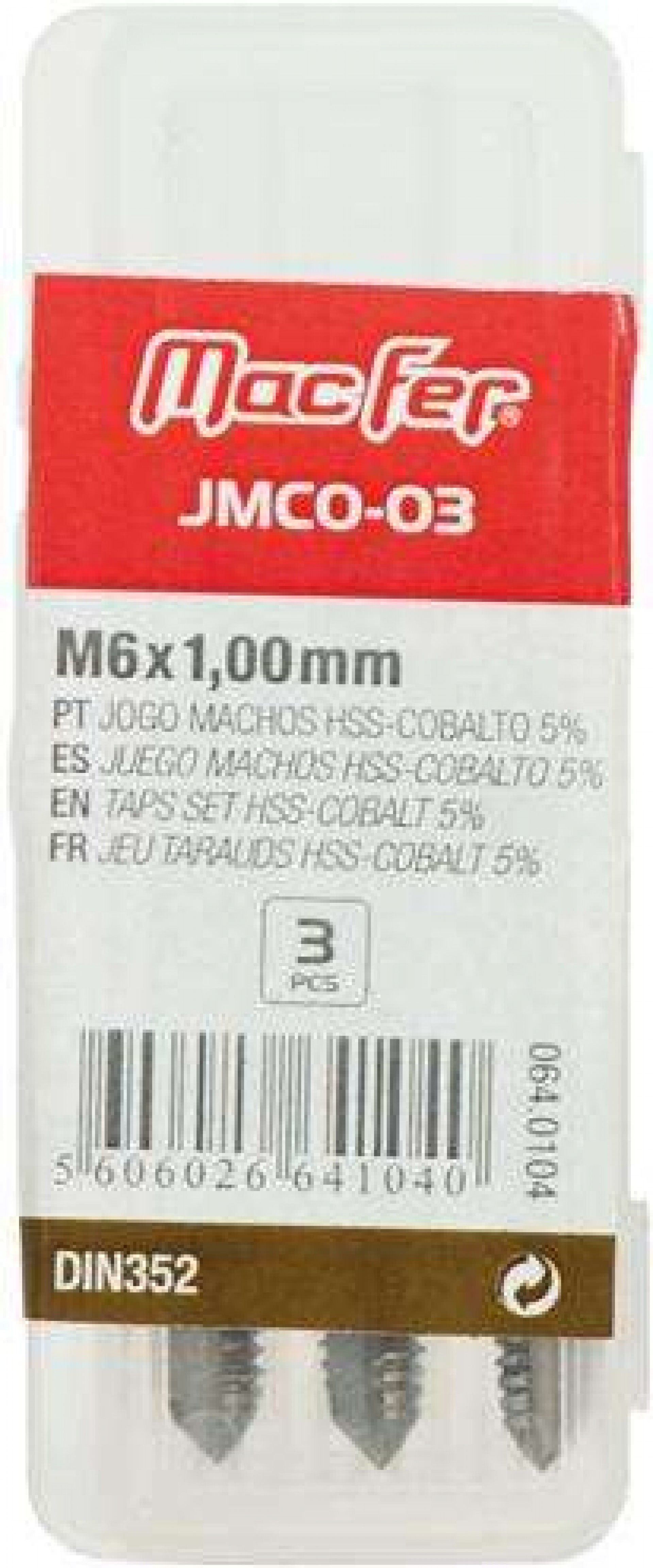 Jg. machos HSS-Cobalto MacFer JMCO-03 M6x1,00mm 3pçs refª 064.0104 MACFER
