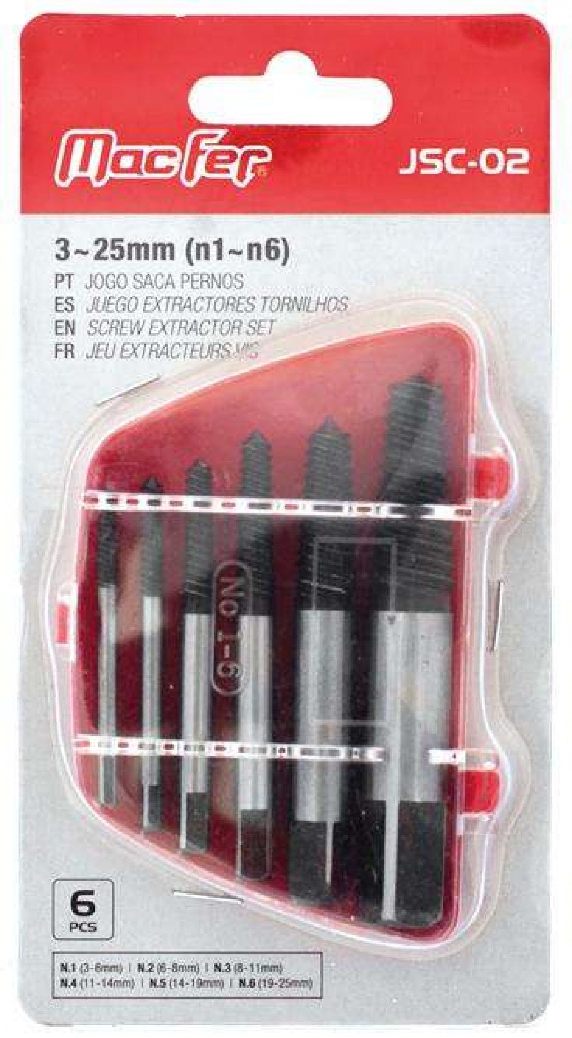 Jg. saca pernos MacFer JSC-01 3~19mm (n1~n5) 5pçs refª 064.0066 MACFER