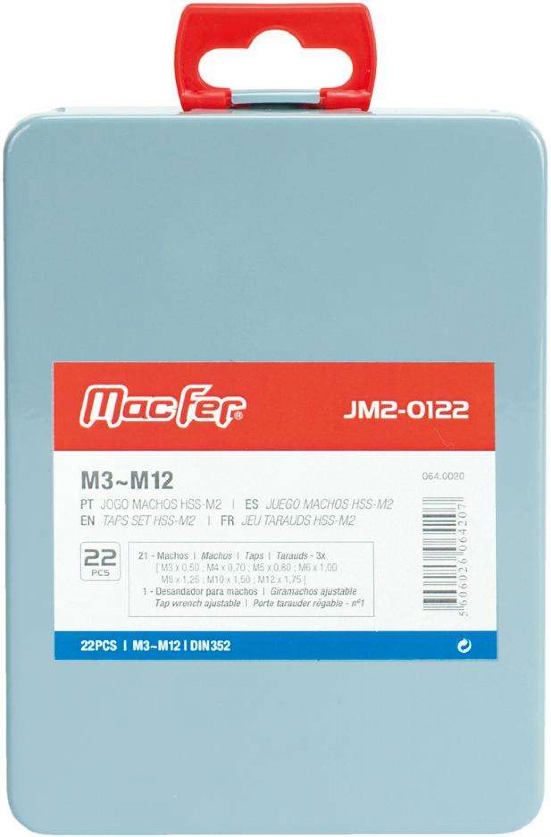 Jg. machos HSS-M2 MacFer JM2-0122 M3~M12 22pçs refª 064.0020 MACFER