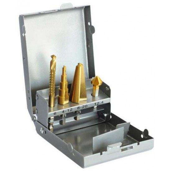 Jg. brocas escalonadas misto HSS-M2 TIN MacFer PTHSD102 4pçs refª 059.0069 MACFER Jg. brocas escalonadas misto HSS-M2 TIN MacFer PTHSD102 4pçs refª 059.0069 MACFER