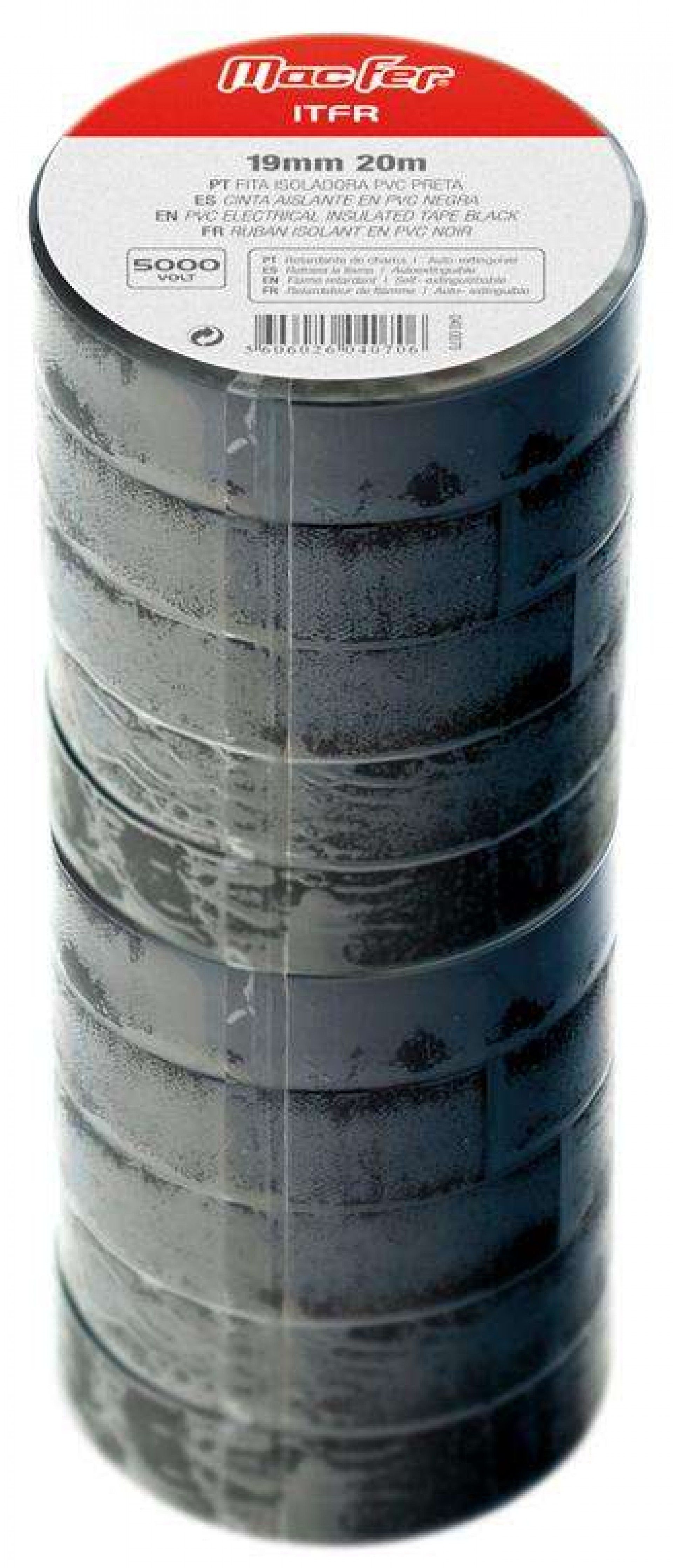 Fita isoladora PVC MacFer ITFR-01 19mm 20m preta refª 040.0070 MACFER
