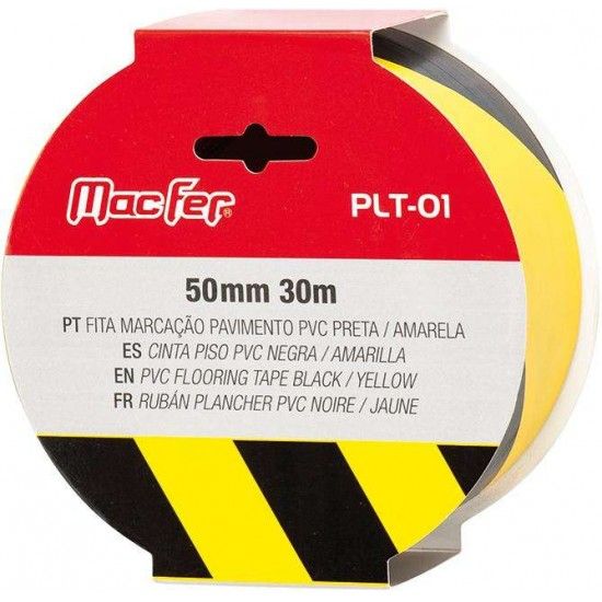 Fita pavimento PVC MacFer PLT-01 50mm 30m preta/ amarela ref 040.0037 MACFER
