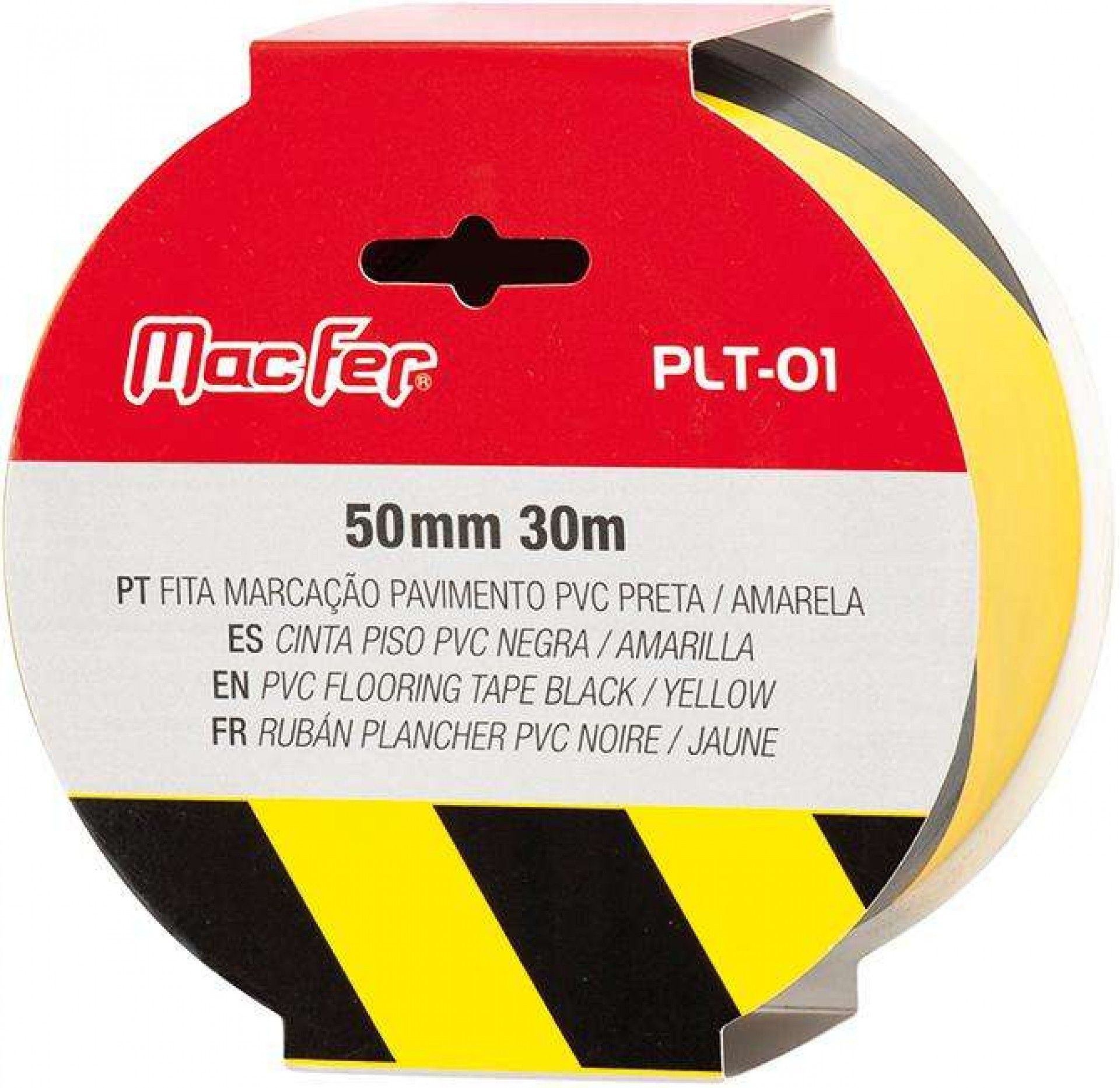 Fita pavimento PVC MacFer PLT-01 50mm 30m preta/ amarela refª 040.0037 MACFER
