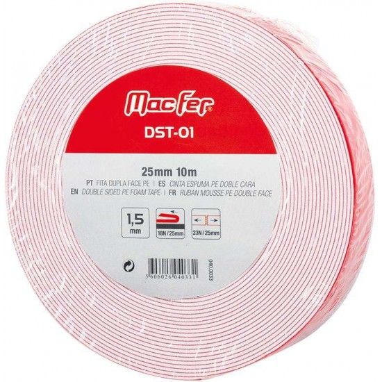 Fita dupla face PE DST-01 1,5x19mm   2m refª 040.0031 MACFER Fita dupla face PE DST-01 1,5x19mm   2m refª 040.0031 MACFER