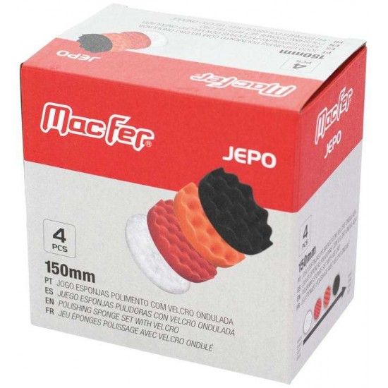 Jogo esponjas polimento com velcro ondulada JEPO 150mm 4ps ref 033.0098 MACFER