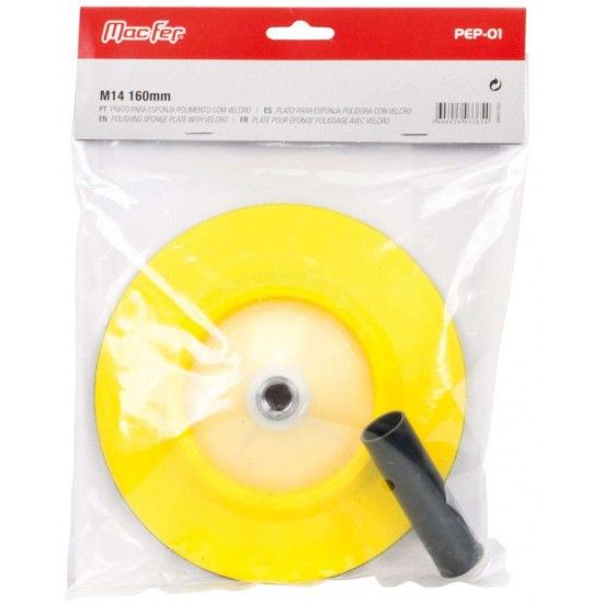 Prato p/ esponja polimento c/ velcro MacFer PEP-01 M14 160mm ref 033.0065 MACFER