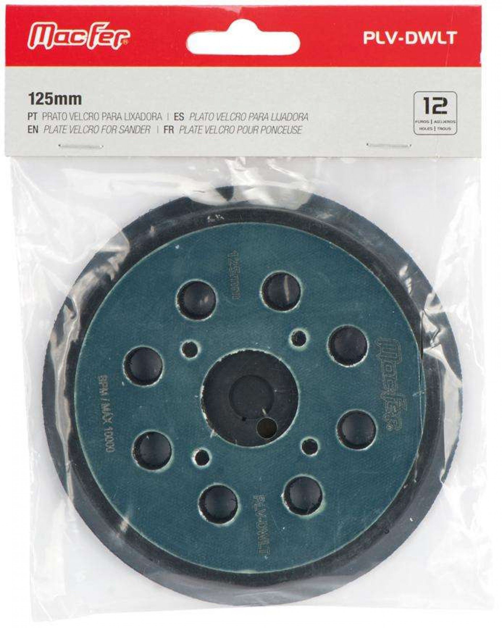 Prato velcro para lixadora PLV-DWLT 125mm 8 furos refª 033.0035 MACFER