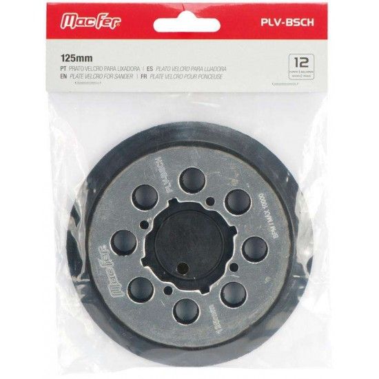 Prato velcro para lixadora PLV-BSCH 125mm 8 furos ref 033.0036 MACFER