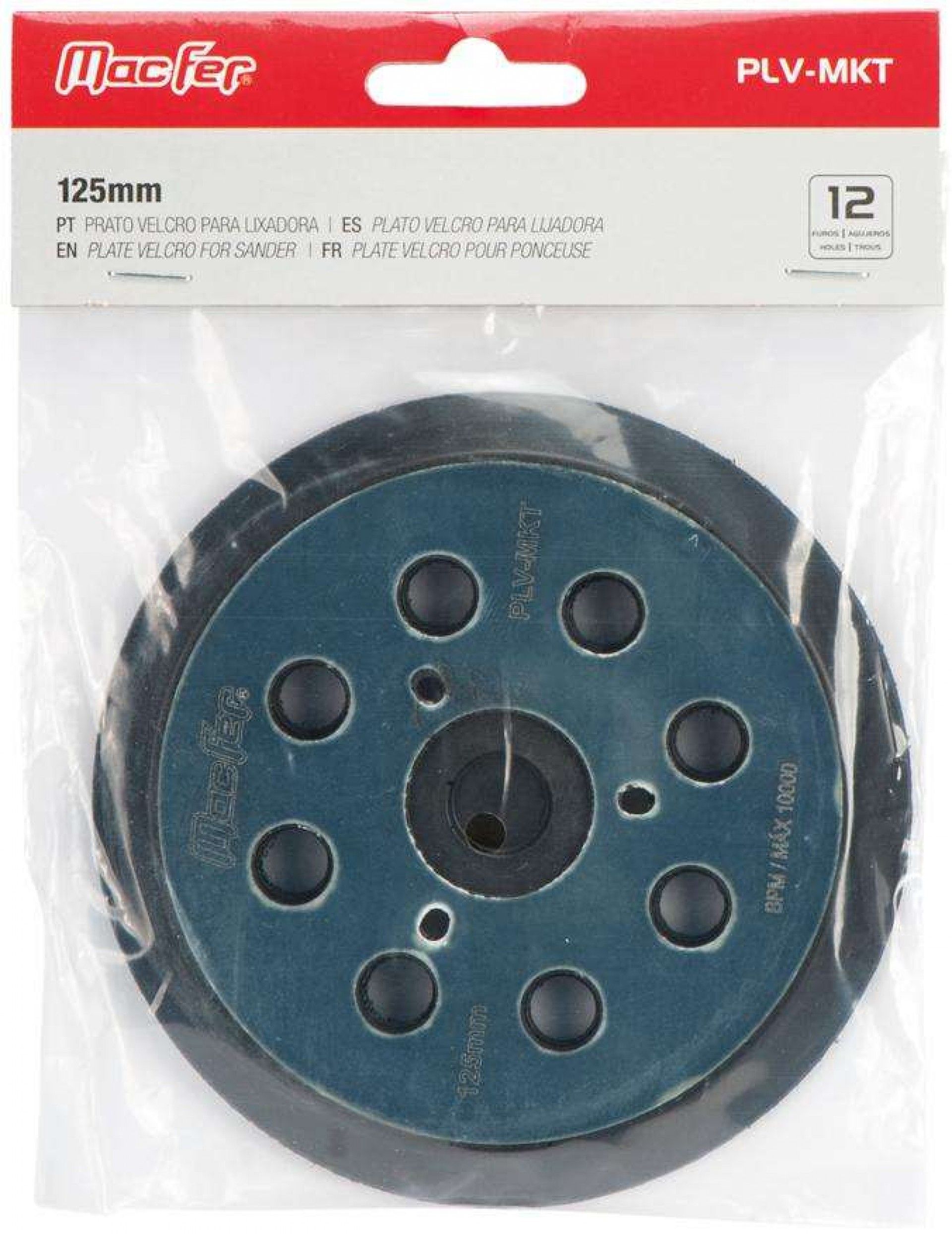 Prato velcro para lixadora PLV-MKT 125mm 8 furos refª 033.0037 MACFER