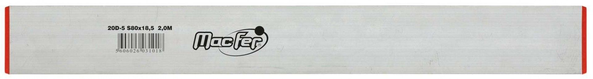 Régua alumínio MacFer 20D-5 1,5m 80x18,5mm refª 031.0004 MACFER