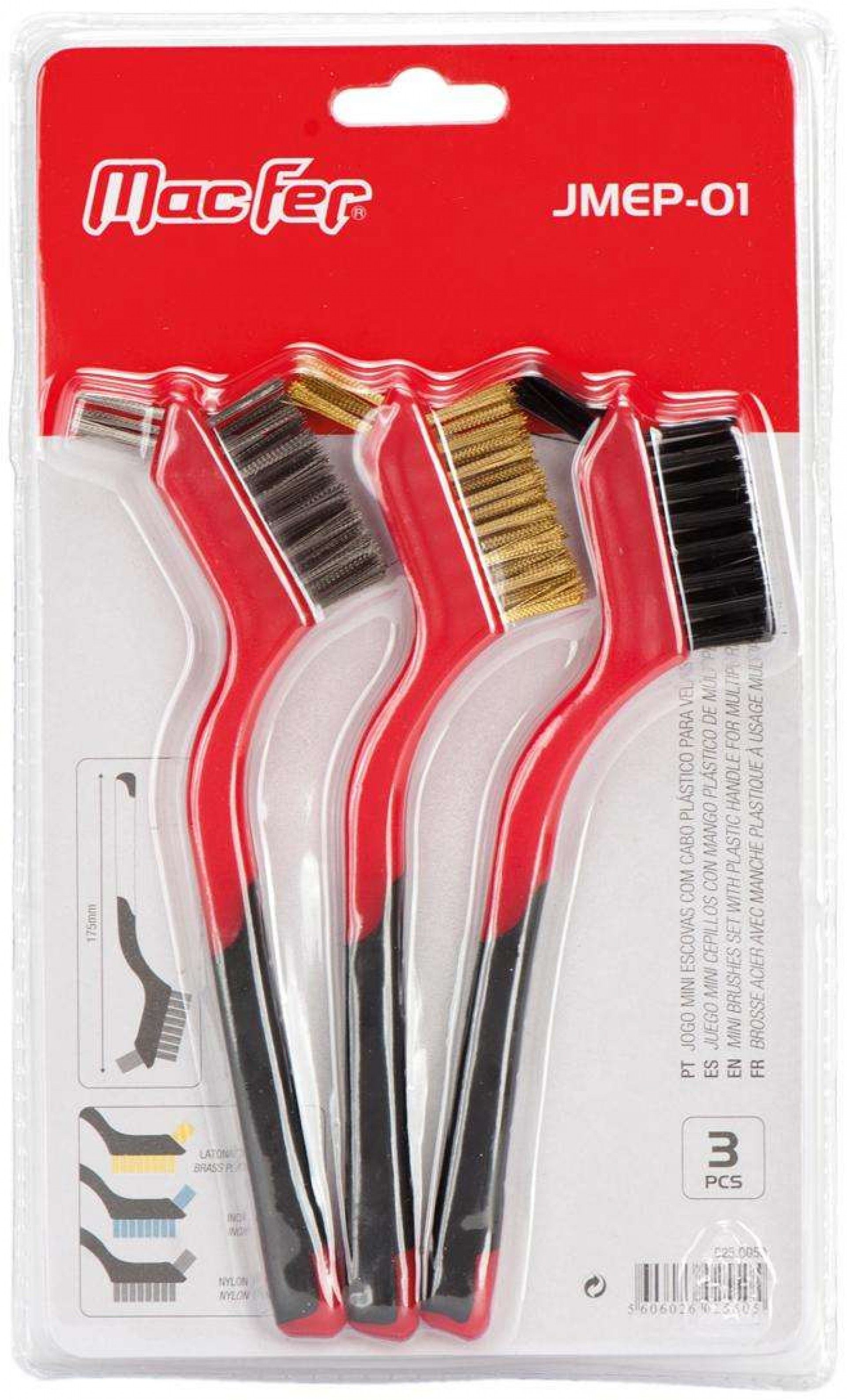 Jogo mini escovas com cabo plástico para velas JMEP-01 3pçs refª 025.0050 MACFER