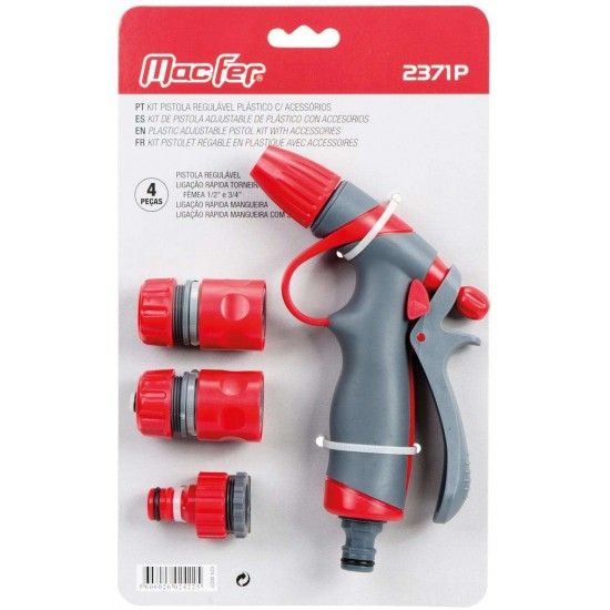 Kit pistola regulável plás. c/ acessórios MacFer 2371P 4pçs refª 024.0022 MACFER Kit pistola regulável plás. c/ acessórios MacFer 2371P 4pçs refª 024.0022 MACFER