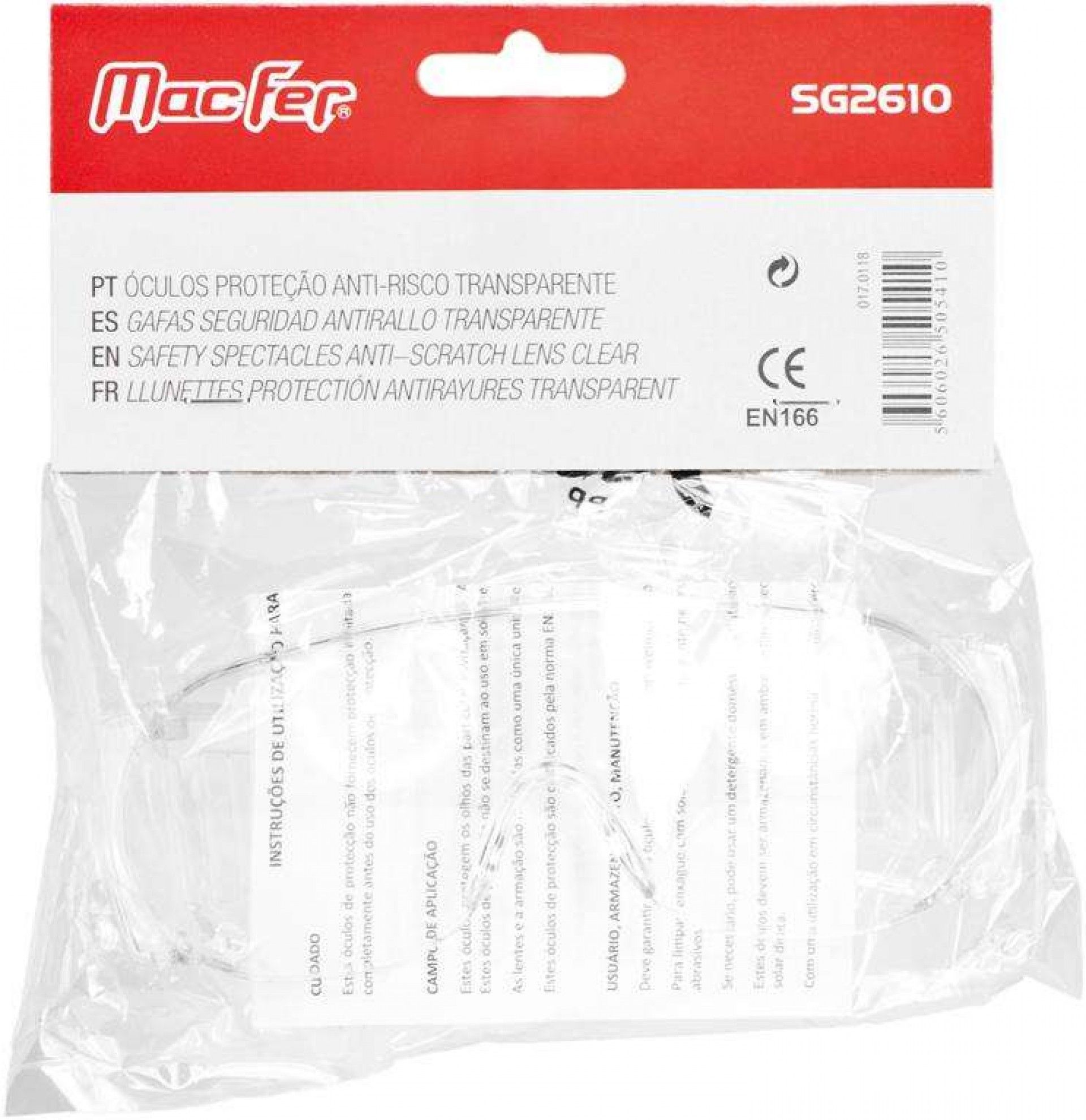Óculos proteção anti-risco MacFer SG2610 trans. refª 017.0118 MACFER