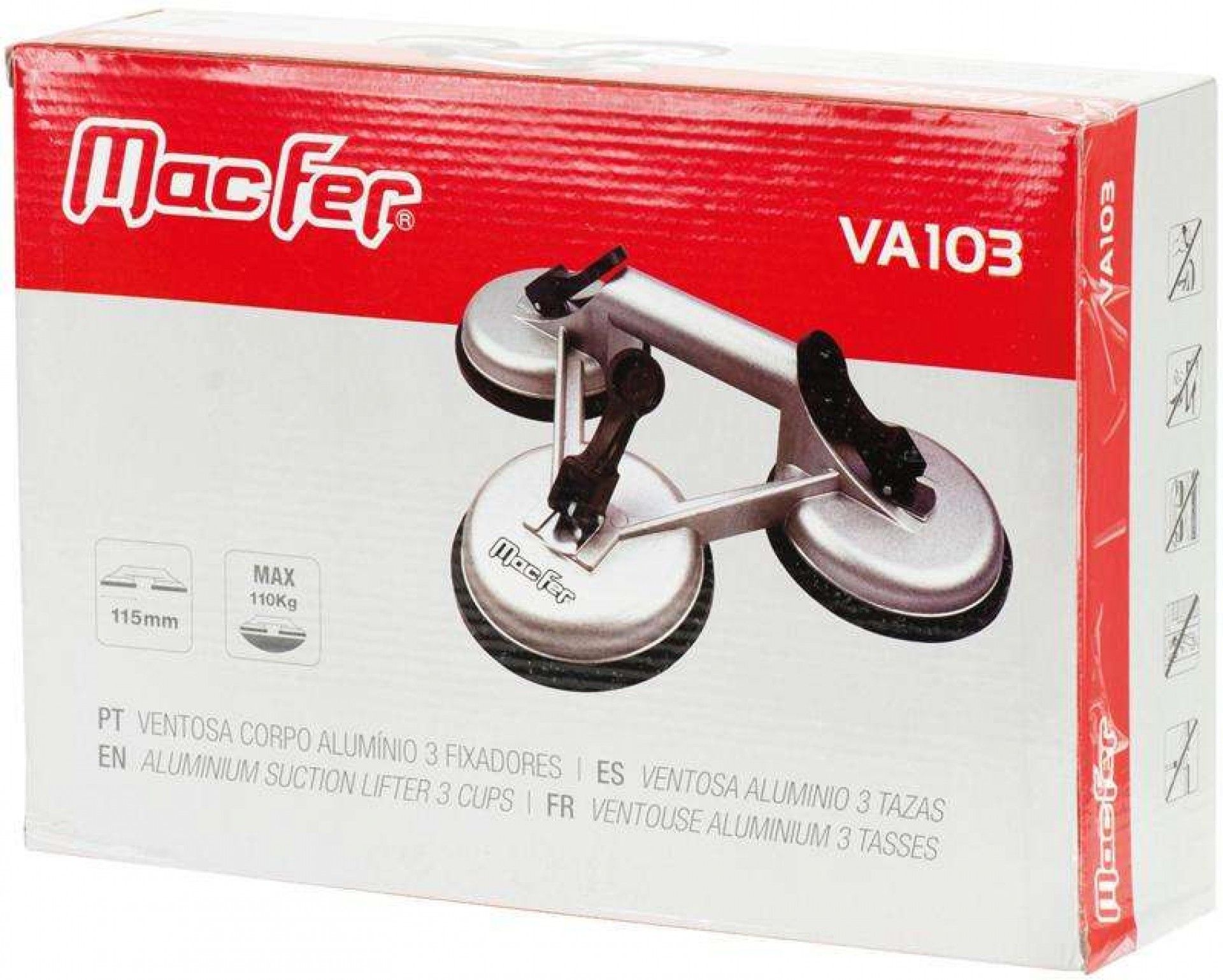 Ventosa corpo alumínio 3 fixadores MacFer VA103 115mm refª 017.0009 MACFER