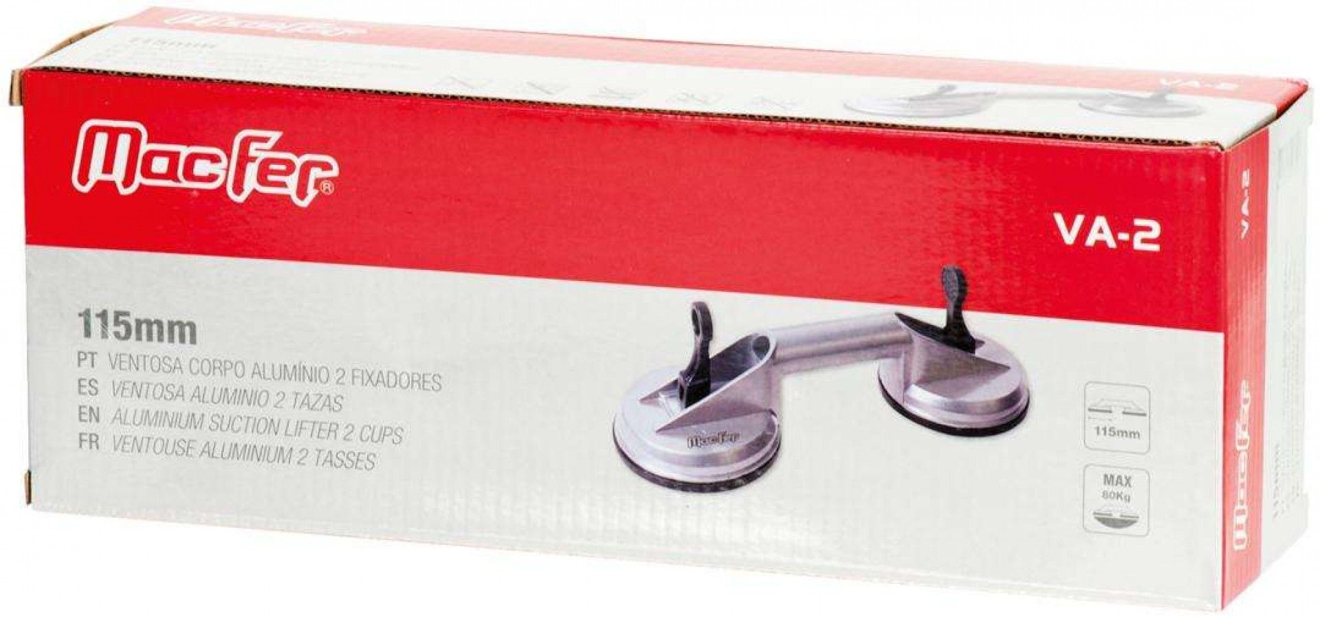 Ventosa corpo alumínio 2 fixadores MacFer VA-2115mm refª 017.0012 MACFER