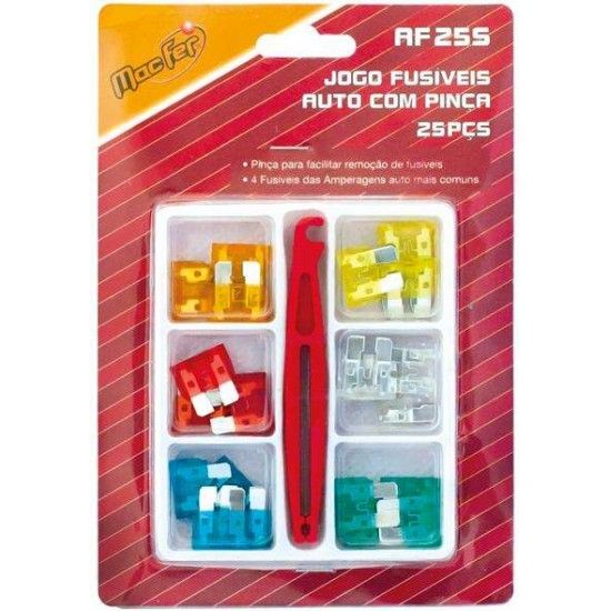 Kit fusíveis auto c/ pinça MacFer AF25S 25pçs refª 009.0014 MACFER Kit fusíveis auto c/ pinça MacFer AF25S 25pçs refª 009.0014 MACFER