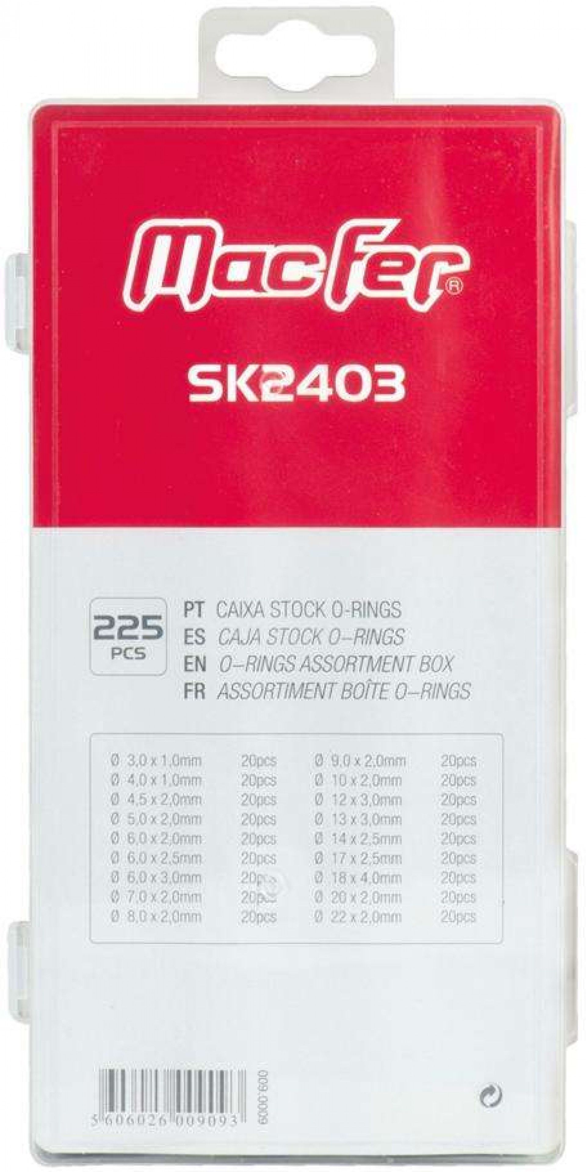 Cx. stock O-rings mf SK2403 225pçs refª 009.0009 MACFER