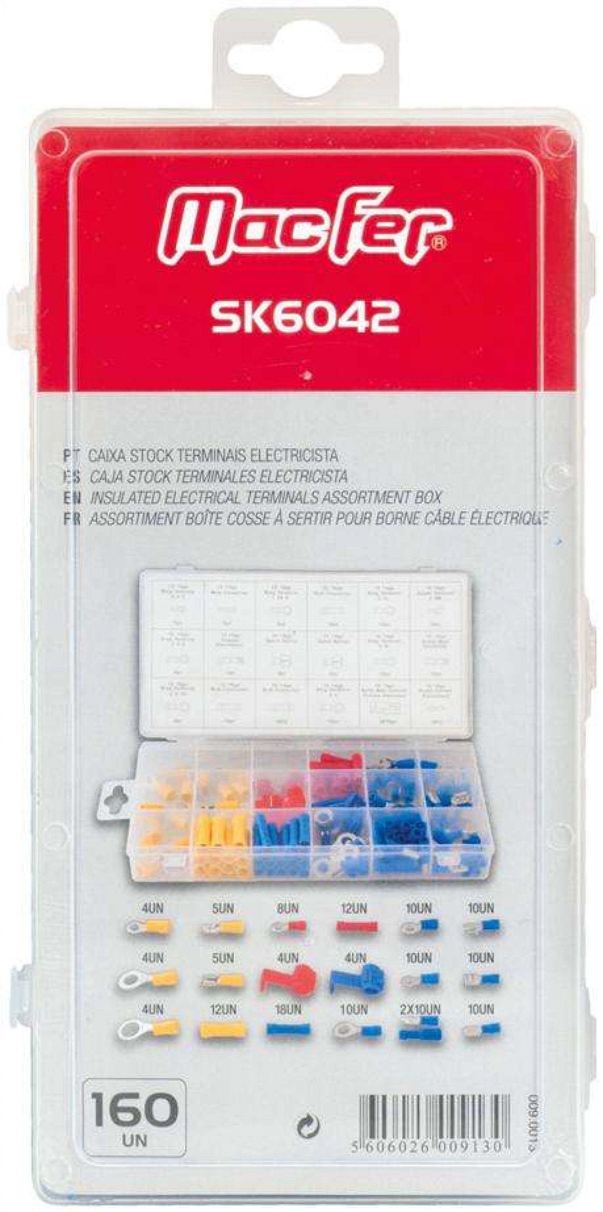 Cx. stock terminais elec. MacFer SK6042 160pçs refª 009.0013 MACFER
