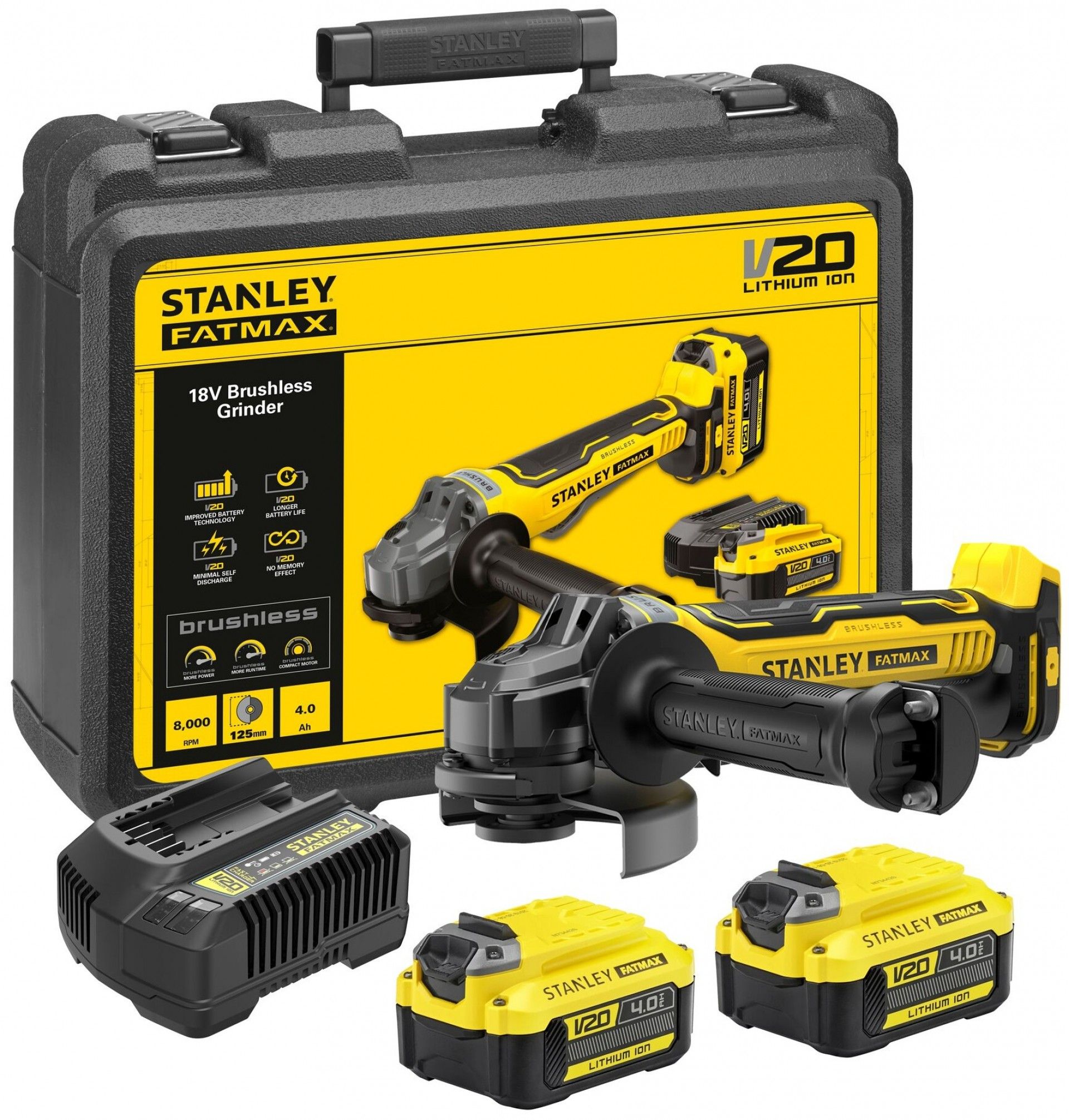 Rebarbadora V20 2 baterias 4.0Ah, carregador e mala refª SFMCG700M2K-QW Stanley