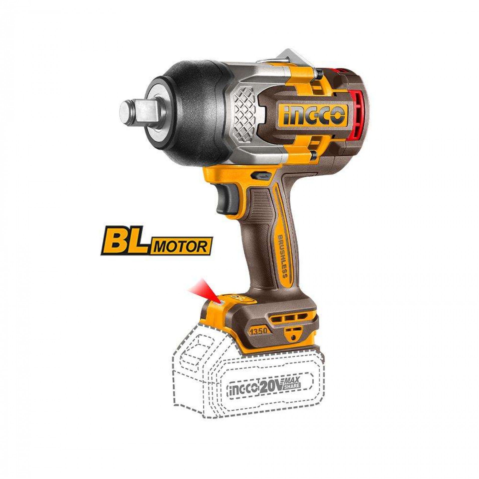 Chave De Impacto 20V brushless 1350Nm + 2 Bat 5A + Ca + Mala refª CIWLI20135E IngCo