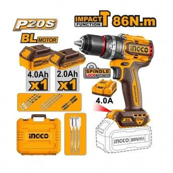 Aparafusadora Impacto 20V brushless 86Nm + 1 Bat 2A + 1 Bat 4A + Ca + Mala  ref CIDLI20868E IngCo