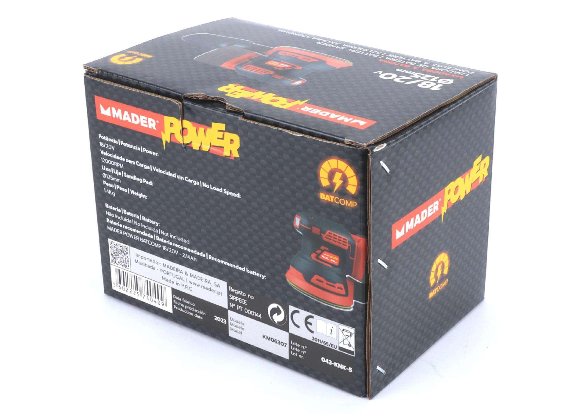 Lixadora, 18/20V, 125mm, Rotativa - MADER POWER® refª 74040 MADER