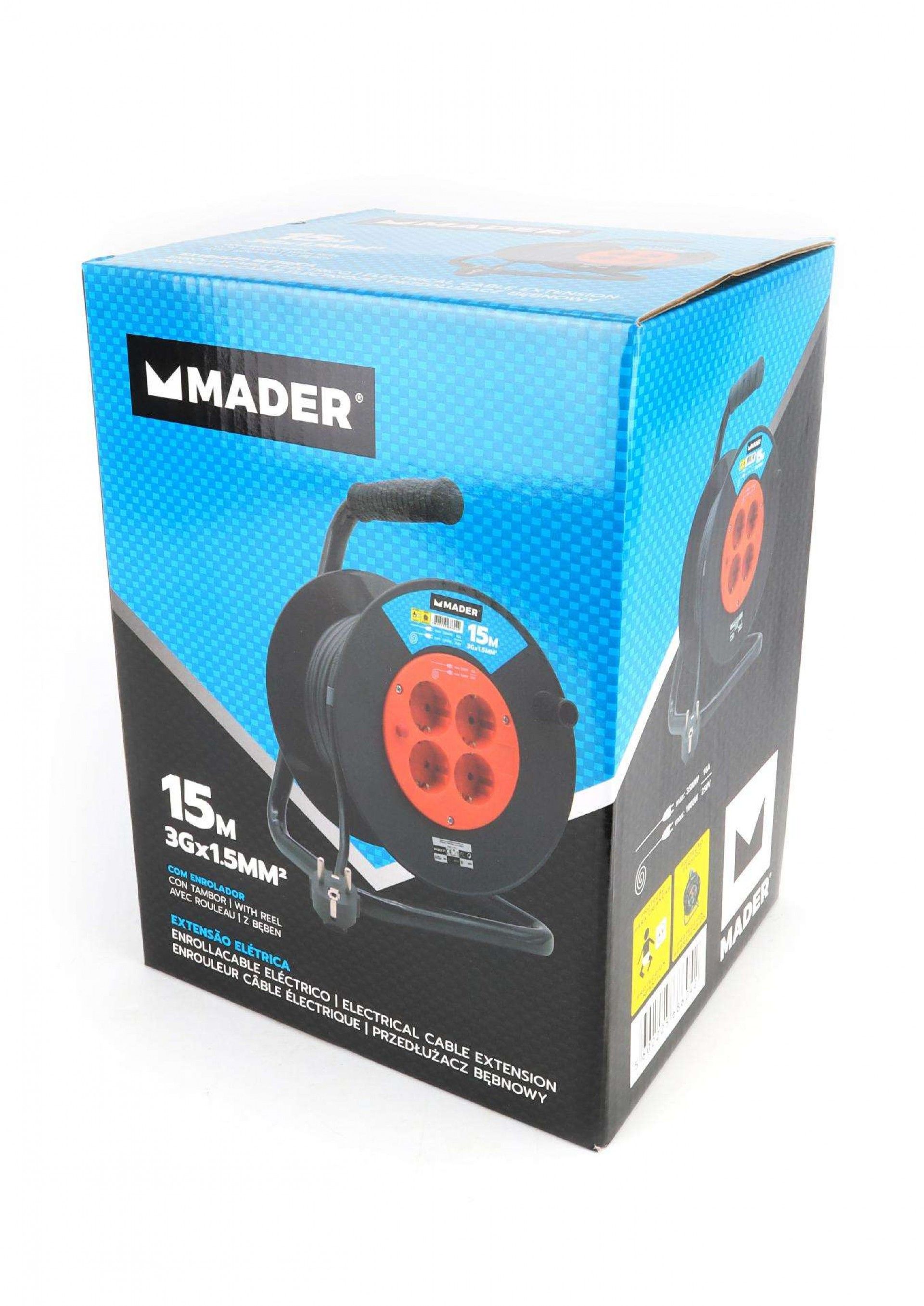Extensão Elétrica, com Enrolador Metal 15m, 3Gx1,5mm²- MADER refª 68604 MADER