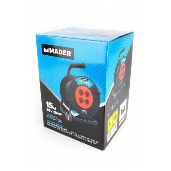 Extensão Elétrica, com Enrolador Metal 15m, 3Gx1,5mm²- MADER refª 68604 MADER Extensão Elétrica, com Enrolador Metal 15m, 3Gx1,5mm²- MADER refª 68604 MADER