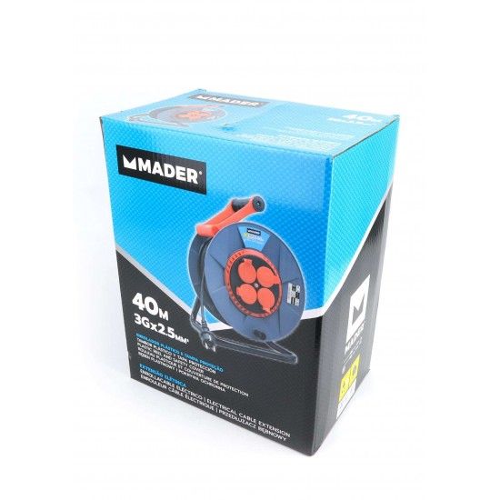 Extensão Elétrica, com Enrolador, com Tampa, 40m, 3G2,5mm²- MADER®Home Tools refª 68602 MADER Extensão Elétrica, com Enrolador, com Tampa, 40m, 3G2,5mm²- MADER®Home Tools refª 68602 MADER