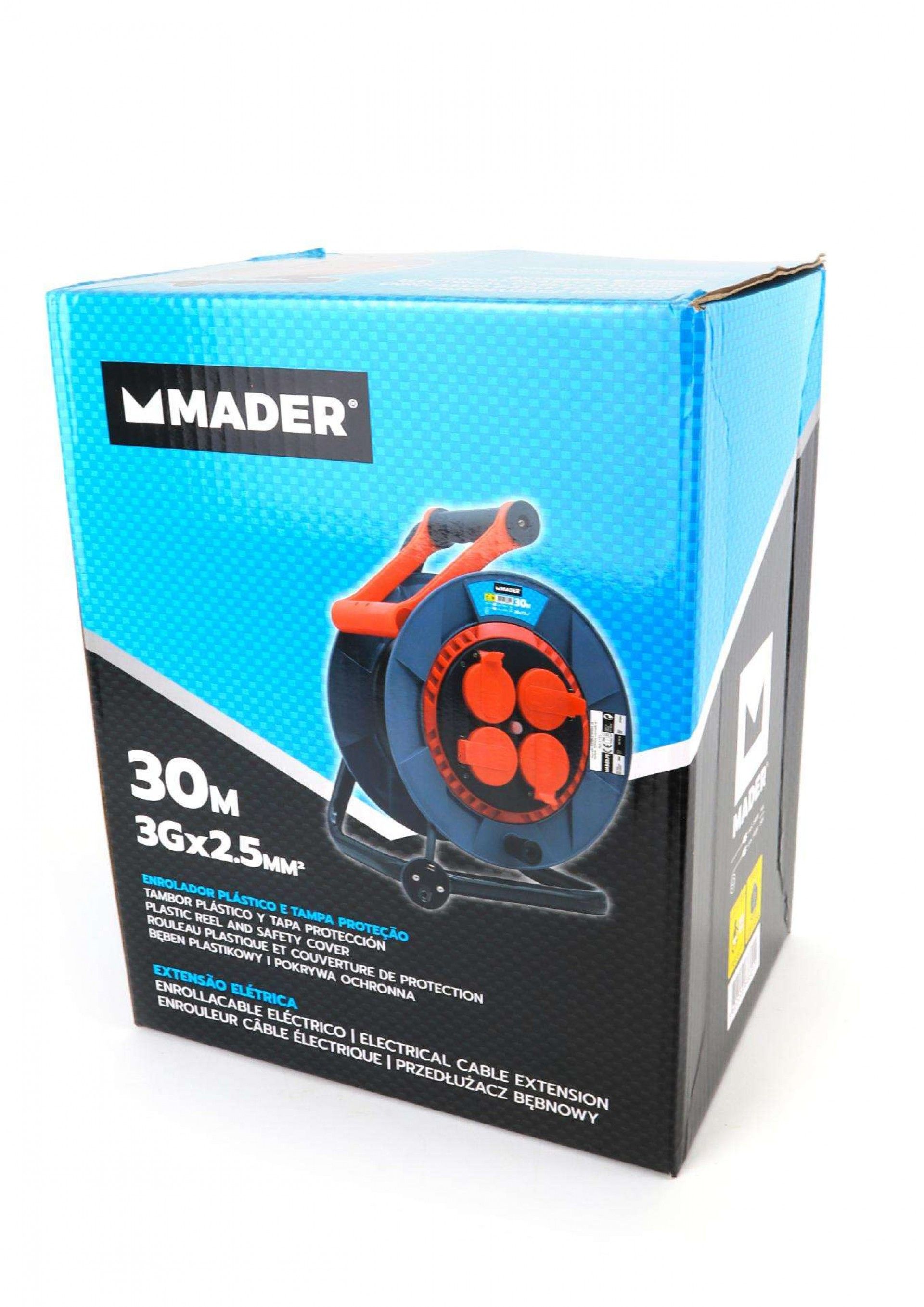 Extensão Elétrica, com Enrolador, com Tampa, 30m, 3G2,5mm²- MADER®Home Tools refª 68601 MADER