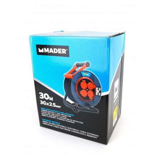Extensão Elétrica, com Enrolador, com Tampa, 30m, 3G2,5mm²- MADER®Home Tools refª 68601 MADER Extensão Elétrica, com Enrolador, com Tampa, 30m, 3G2,5mm²- MADER®Home Tools refª 68601 MADER