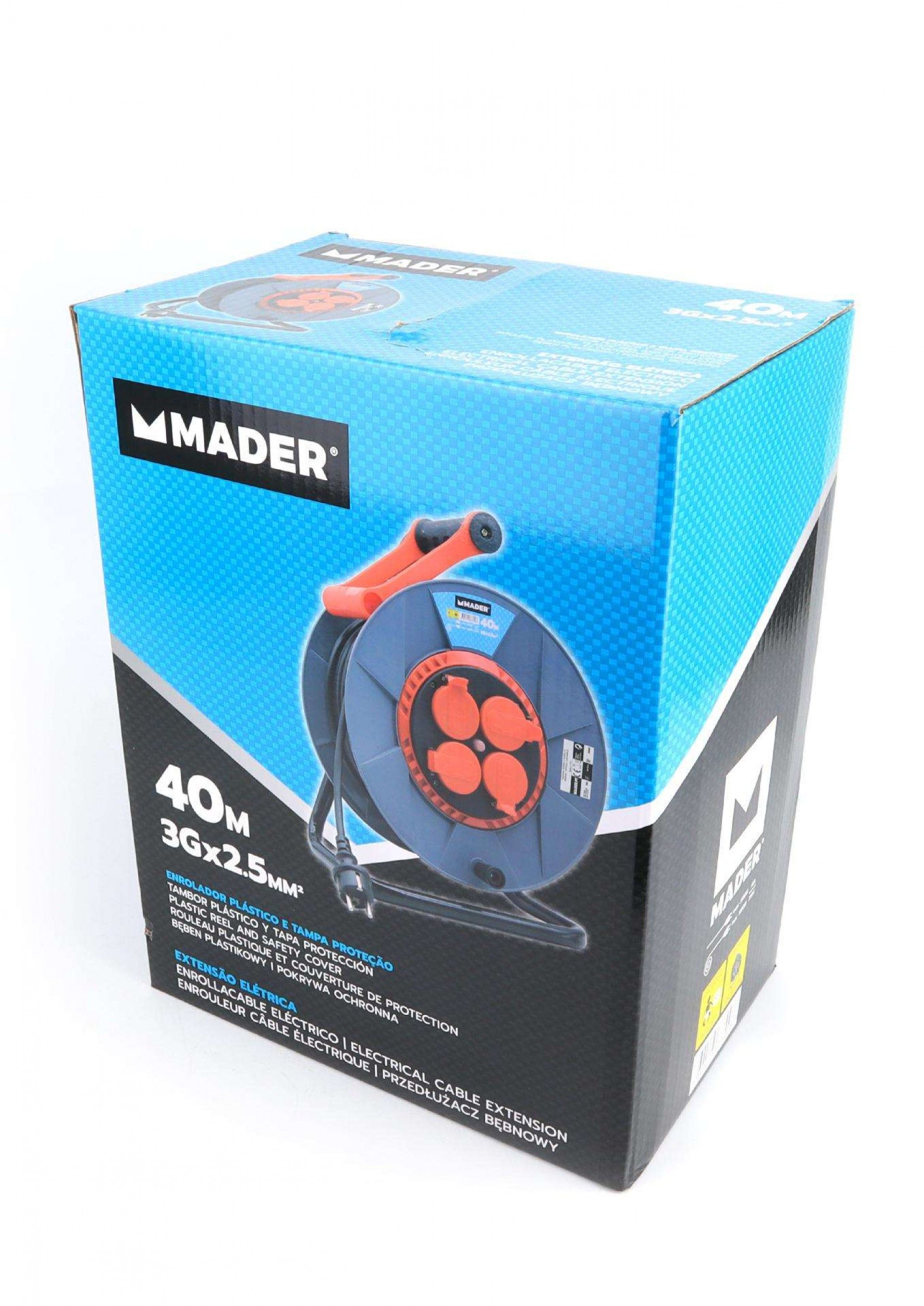 Extensão Elétrica, com Enrolador, com Tampa, 40m, 3G2,5mm²- MADER®Home Tools refª 68602 MADER
