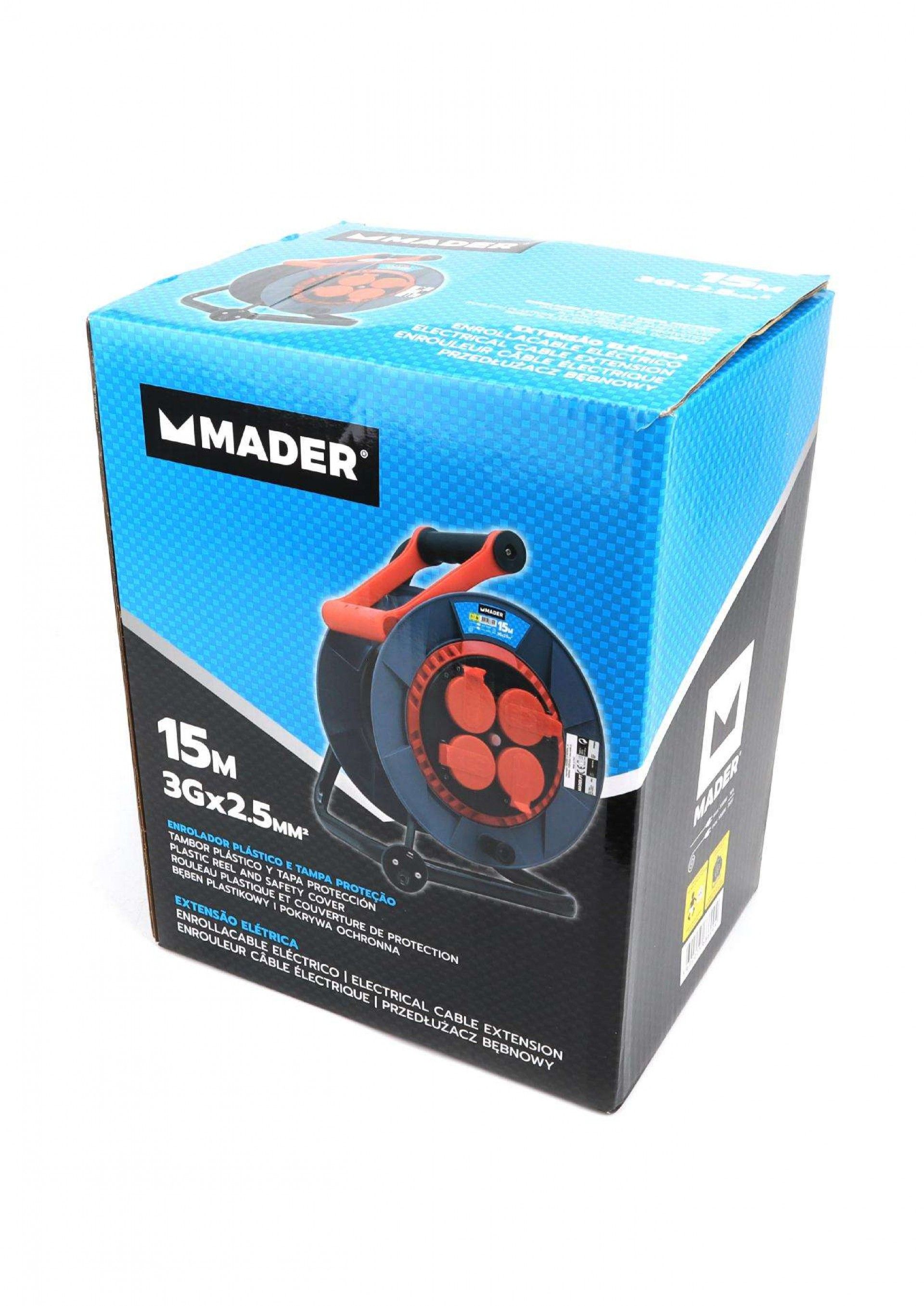 Extensão Elétrica, com Enrolador, com Tampa, 15m, 3G2,5mm²- MADER®Home Tools refª 68600 MADER