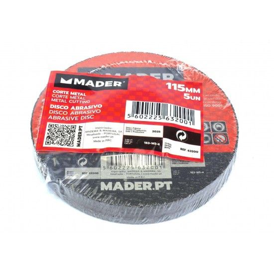 Disco Abrasivo, Corte Metal, 115mm ref 63200 MADER