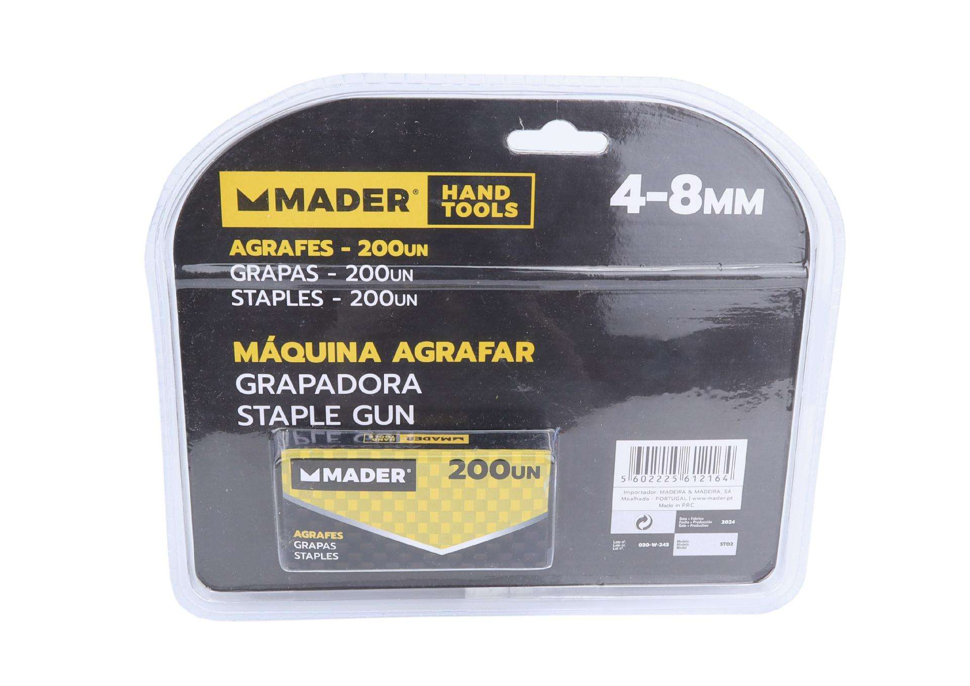 Máquina de Agrafar, 4-8mm, 200 Agrafes refª 61216 MADER