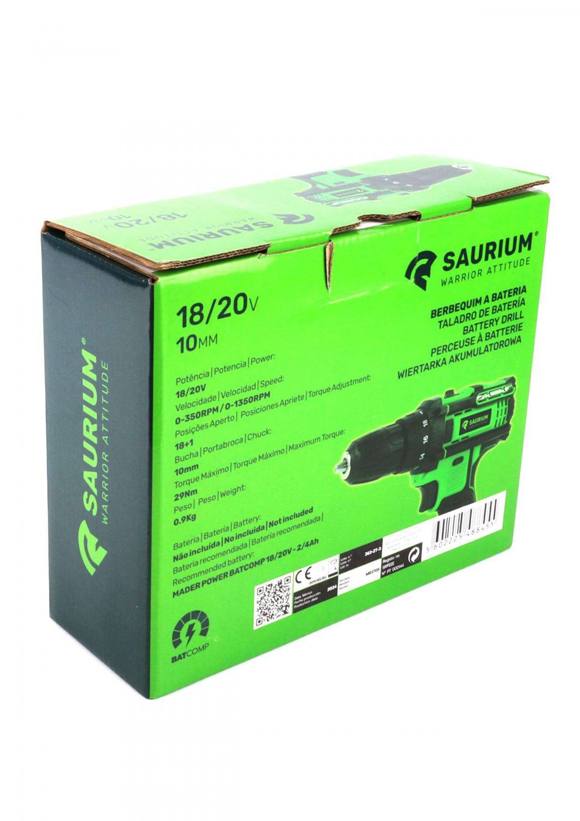 Berbequim Aparafusadora, a Bateria, 18/20V, 10mm, 29Nm refª 48845 SAURIUM