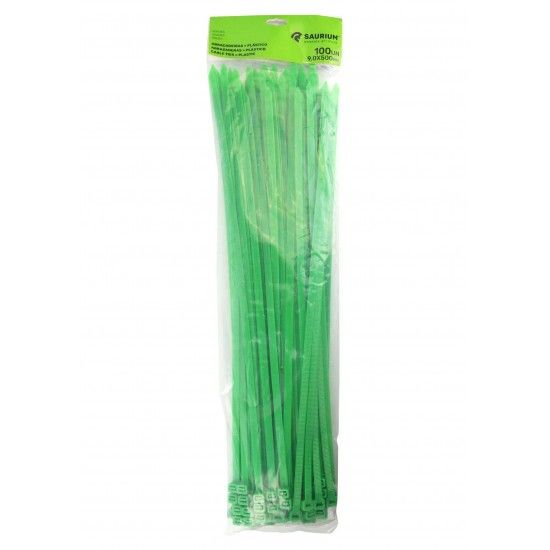 Abra�adeira Verde Pl�stica, 9x500mm, 100Un  ref� 48690 SAURIUM