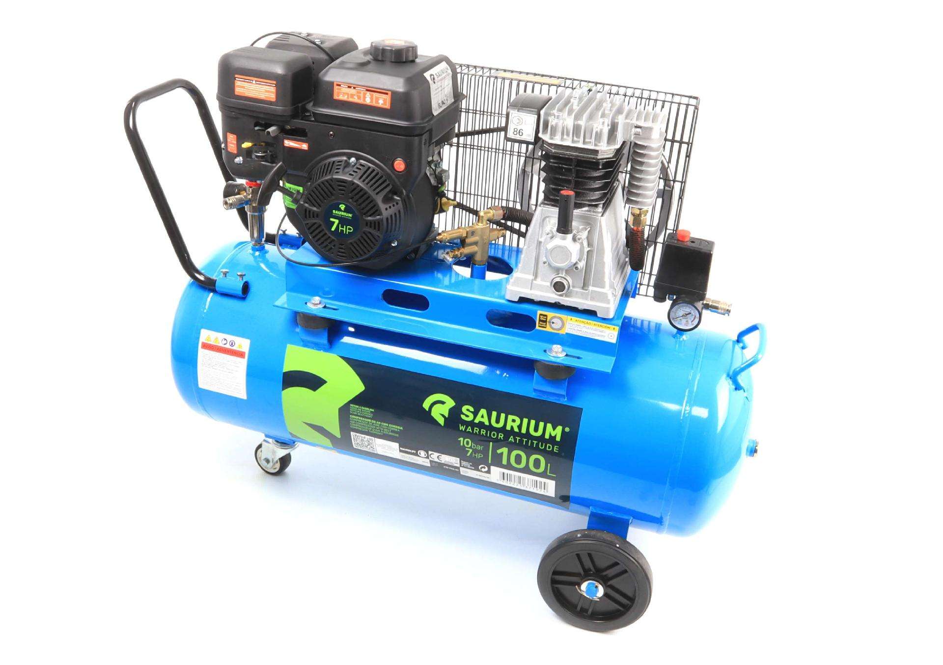 Compressor de Ar, Correias, Gasolina, 100L, 10Bar, 7HP refª 37192 SAURIUM