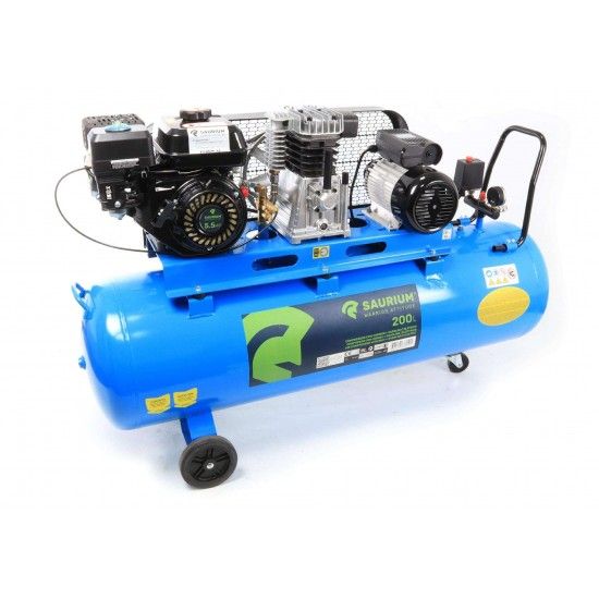 Compressor de Ar, Gasolina + Elétrico, 200L, 5.5HP  refª 37151 SAURIUM Compressor de Ar, Gasolina + Elétrico, 200L, 5.5HP  refª 37151 SAURIUM