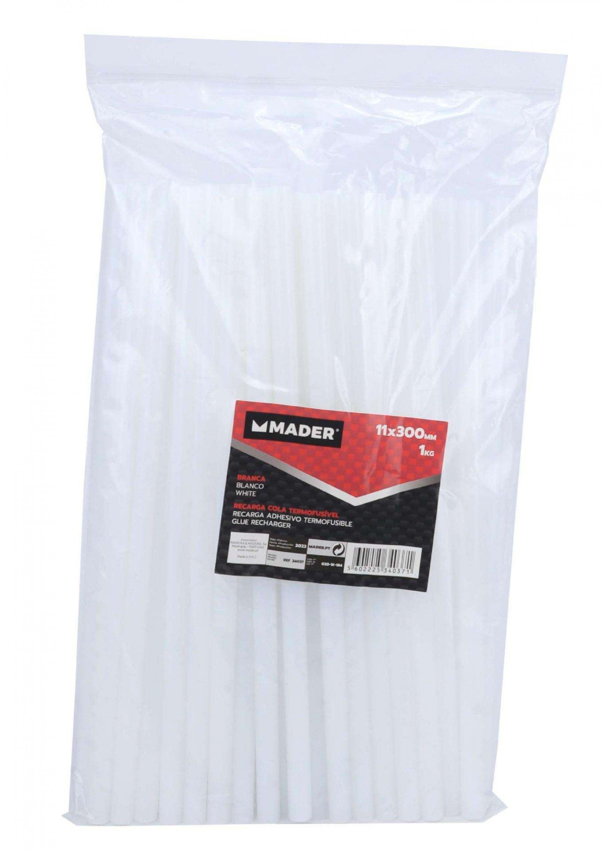 Recarga de Cola Termofusível, Branca, 11x300mm, 1Kg refª 34037 MADER