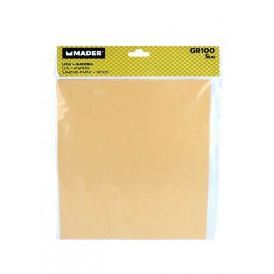 Lixa para Madeira, 230x280mm, GR100, 5Un refª 31261 MADER Lixa para Madeira, 230x280mm, GR100, 5Un refª 31261 MADER